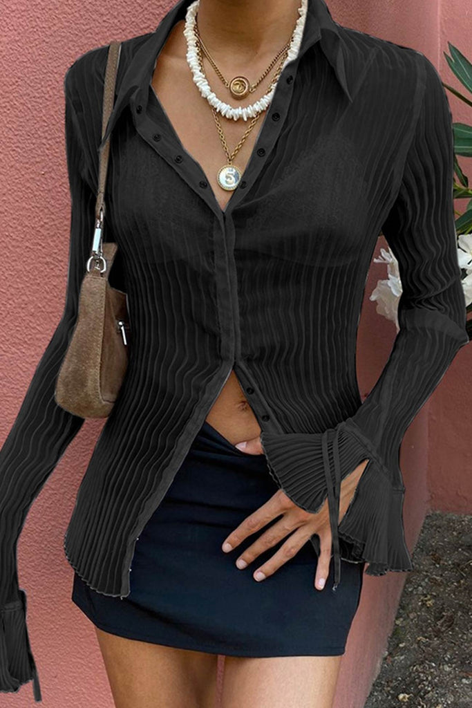 namcoverse Solid Color Flare Sleeve Shirt Tops