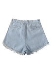 namcoverse Solid Color Frayed-Hem Denim Shorts