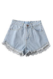 namcoverse Solid Color Frayed-Hem Denim Shorts