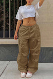 namcoverse Solid Color High Waist Cargo Pants