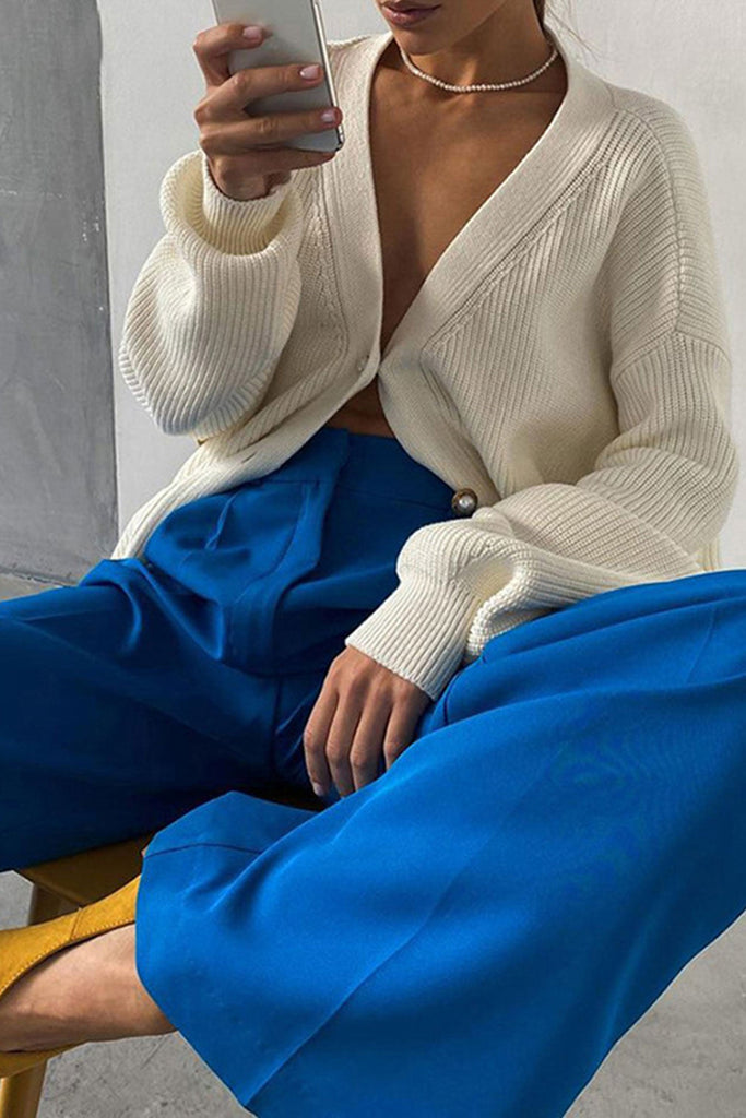 namcoverse Solid Color High Waist Loose Suit Pants