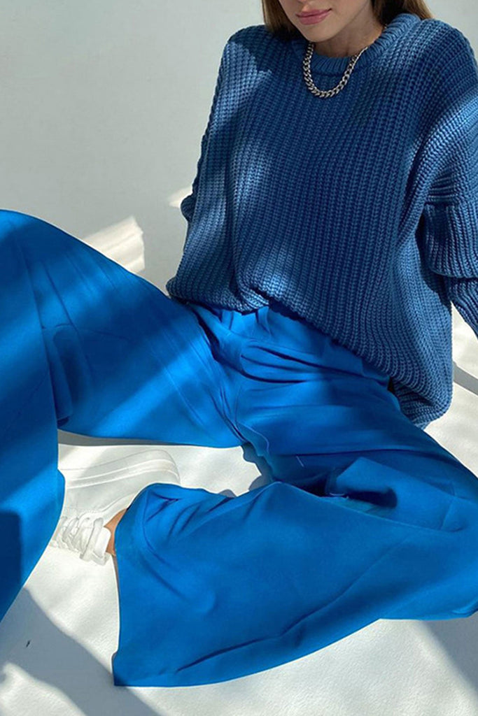 namcoverse Solid Color High Waist Loose Suit Pants