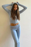 namcoverse Solid Color Knitted Hoodie Long Pants Set