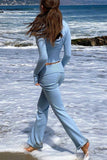namcoverse Solid Color Knitted Hoodie Long Pants Set