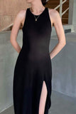 namcoverse Solid Color Knitted Side Slit Tank Dress