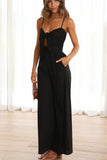 namcoverse Solid Color Knot-front Wide Leg Cami Jumpsuits