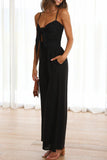 namcoverse Solid Color Knot-front Wide Leg Cami Jumpsuits