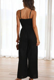 namcoverse Solid Color Knot-front Wide Leg Cami Jumpsuits