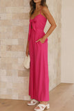 namcoverse Solid Color Knot-front Wide Leg Cami Jumpsuits