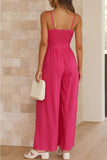 namcoverse Solid Color Knot-front Wide Leg Cami Jumpsuits