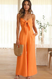 namcoverse Solid Color Knot-front Wide Leg Cami Jumpsuits