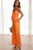 namcoverse Solid Color Knot-front Wide Leg Cami Jumpsuits