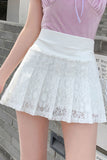 namcoverse Solid Color Lace Pleated Skirt