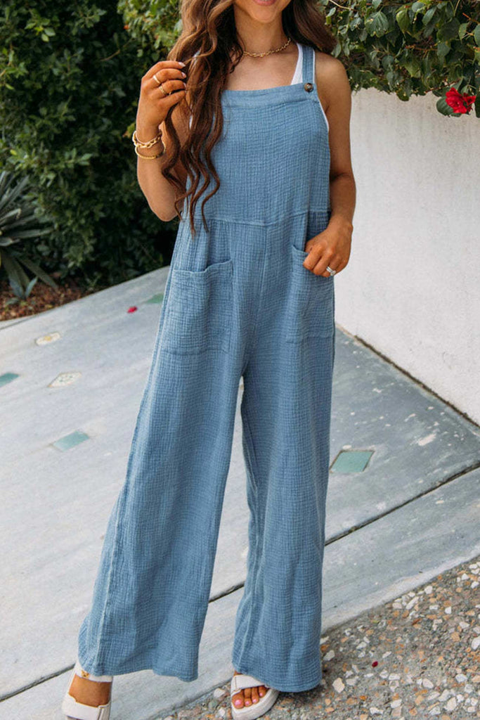 namcoverse Solid Color Pocketed Loose Jumpsuits