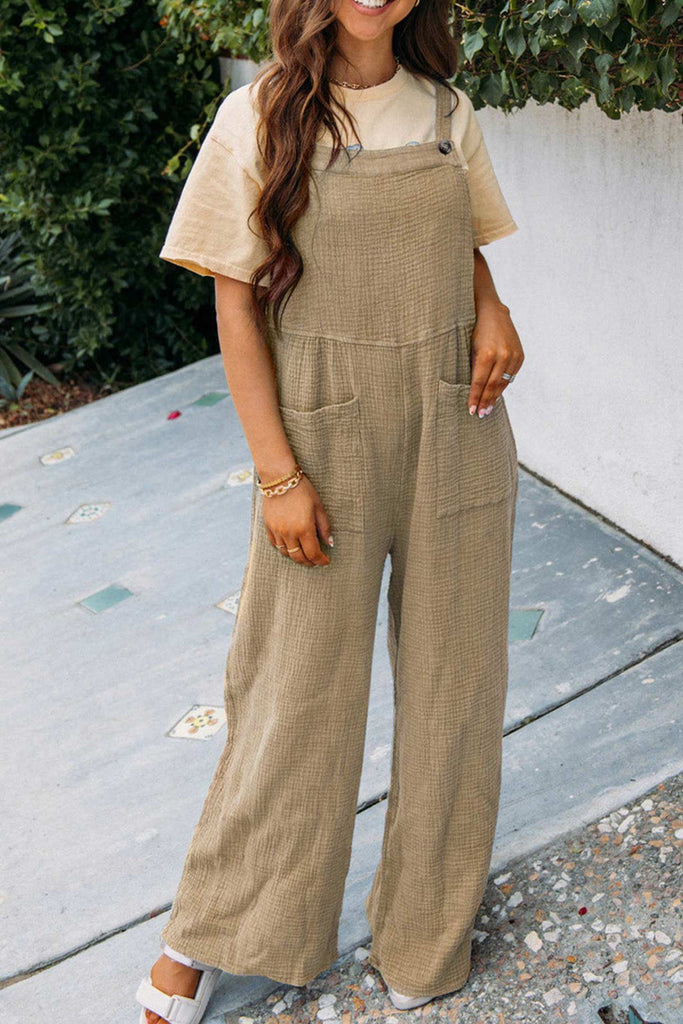 namcoverse Solid Color Pocketed Loose Jumpsuits