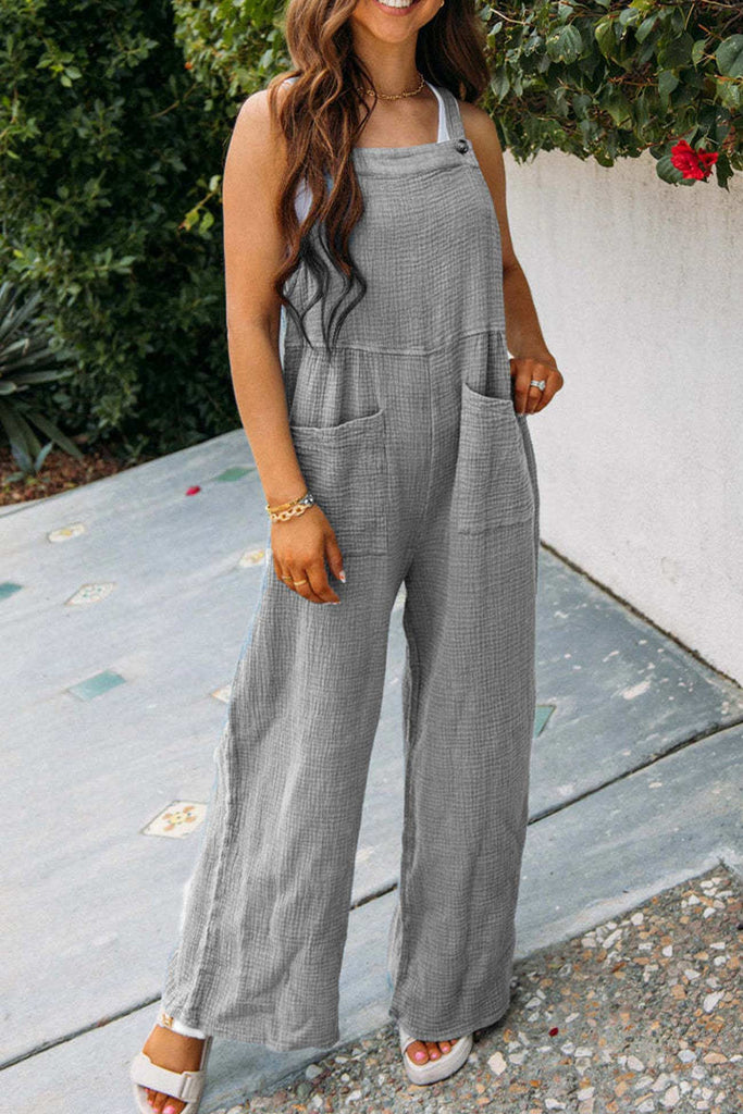 namcoverse Solid Color Pocketed Loose Jumpsuits