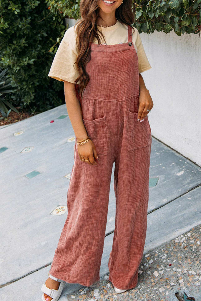 namcoverse Solid Color Pocketed Loose Jumpsuits