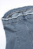 namcoverse Solid Color Raw Edge Strapless Denim Dress