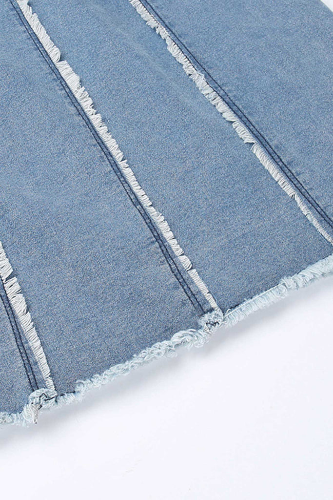 namcoverse Solid Color Raw Edge Strapless Denim Dress