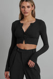 namcoverse Solid Color Ribbed Knitted Cardigan