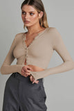 namcoverse Solid Color Ribbed Knitted Cardigan