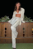 namcoverse Solid Color Sequins Blazer Three-Piece Set