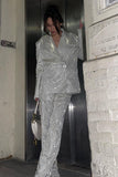 namcoverse Solid Color Sequins Blazer Three-Piece Set