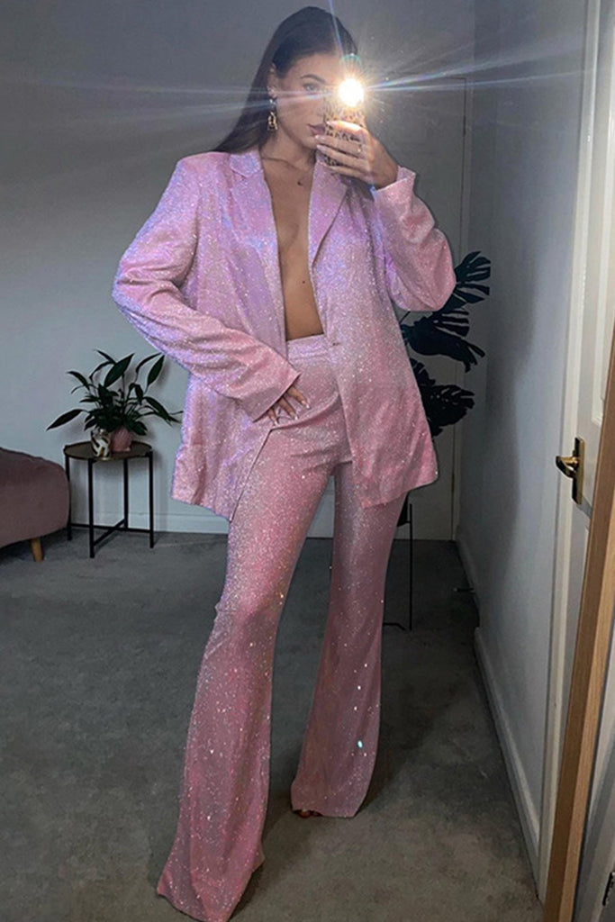 namcoverse Solid Color Sequins Blazer Three-Piece Set