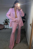 namcoverse Solid Color Sequins Blazer Three-Piece Set
