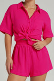 namcoverse Solid Color Short Sleeve Shirt Cotton Two-piece Shorts Set