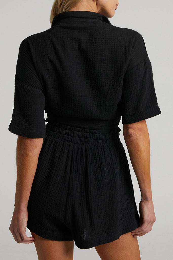 namcoverse Solid Color Short Sleeve Shirt Cotton Two-piece Shorts Set