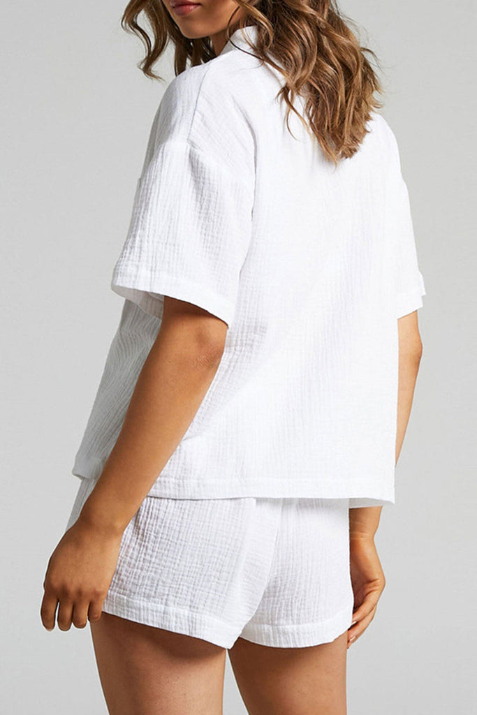 namcoverse Solid Color Short Sleeve Shirt Cotton Two-piece Shorts Set
