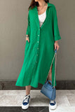 namcoverse Solid Color Single-breasted Slit Shirt Dress