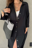 namcoverse Solid Color Single-breasted Slit Shirt Dress