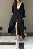 namcoverse Solid Color Single-breasted Slit Shirt Dress