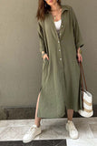 namcoverse Solid Color Single-breasted Slit Shirt Dress