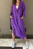 namcoverse Solid Color Single-breasted Slit Shirt Dress
