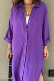 namcoverse Solid Color Single-breasted Slit Shirt Dress