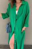 namcoverse Solid Color Single-breasted Slit Shirt Dress