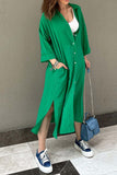namcoverse Solid Color Single-breasted Slit Shirt Dress