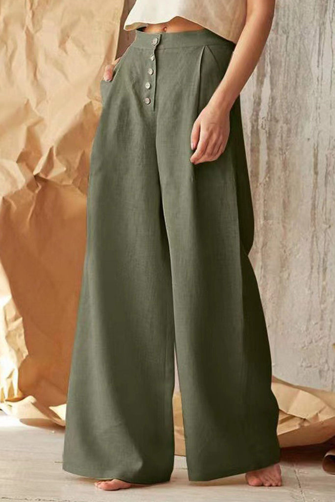 namcoverse Solid Color Single-breasted Wide Leg Long Pants