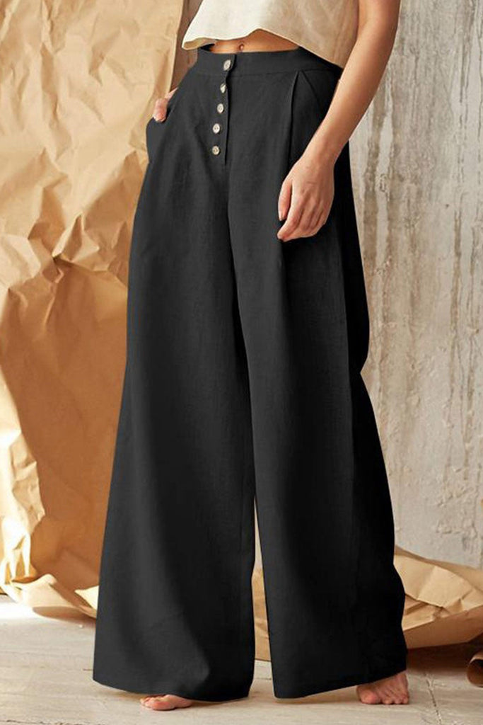 namcoverse Solid Color Single-breasted Wide Leg Long Pants