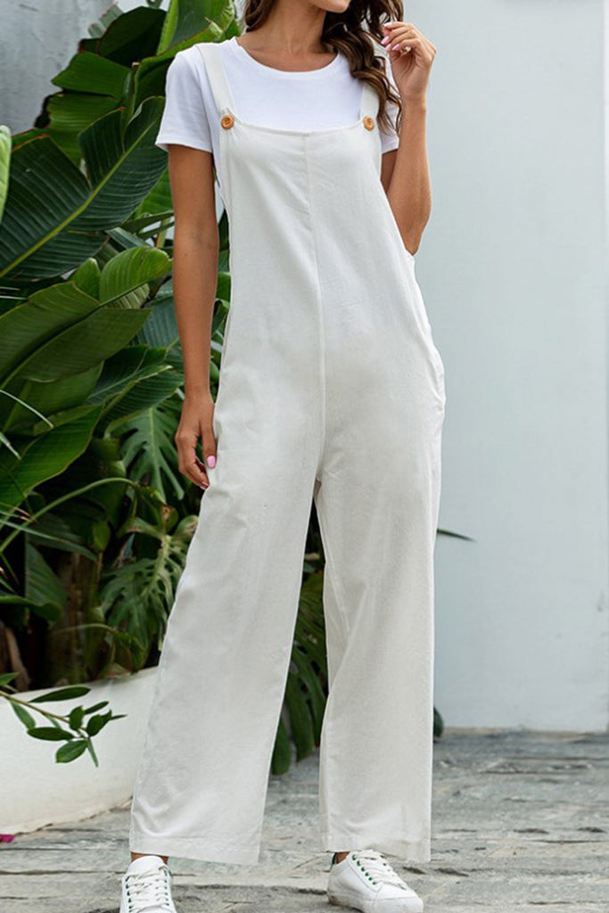 namcoverse Solid Color Sleeveless Long Pants Jumpsuits