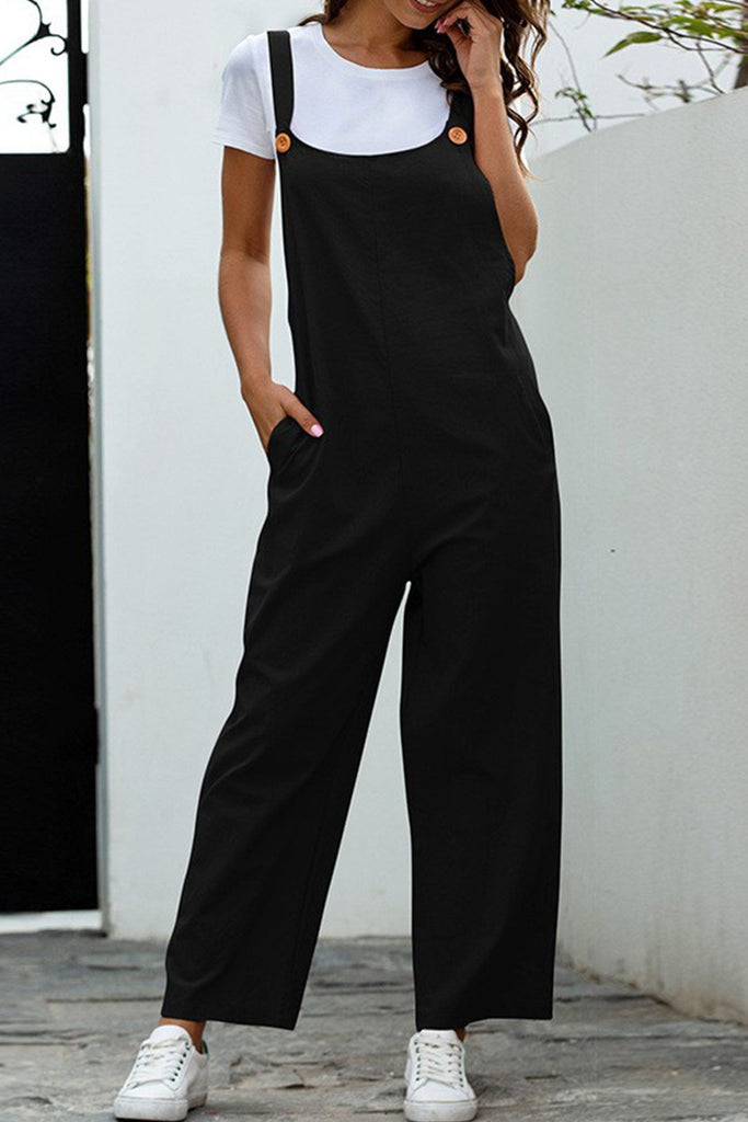 namcoverse Solid Color Sleeveless Long Pants Jumpsuits