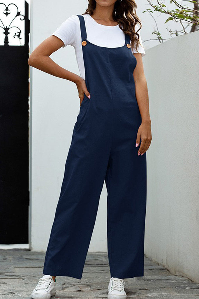 namcoverse Solid Color Sleeveless Long Pants Jumpsuits