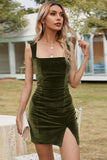 namcoverse Solid Color Slit Hem Suede Dress