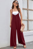 namcoverse Solid Color Tie Back Wide Leg Jumpsuits