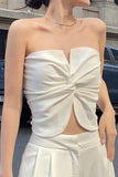 namcoverse Solid Color Twisted Strapless Crop Top