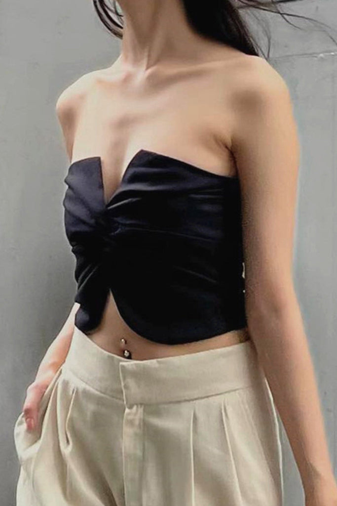 namcoverse Solid Color Twisted Strapless Crop Top