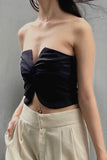 namcoverse Solid Color Twisted Strapless Crop Top